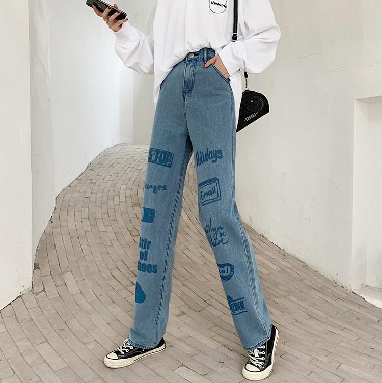 3d Letter Print Jeans - Aesthetic Clothing