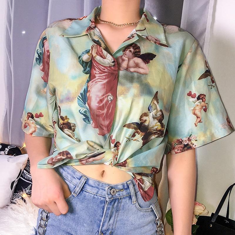 Angel Button Up Shirt - Aesthetic Clothing