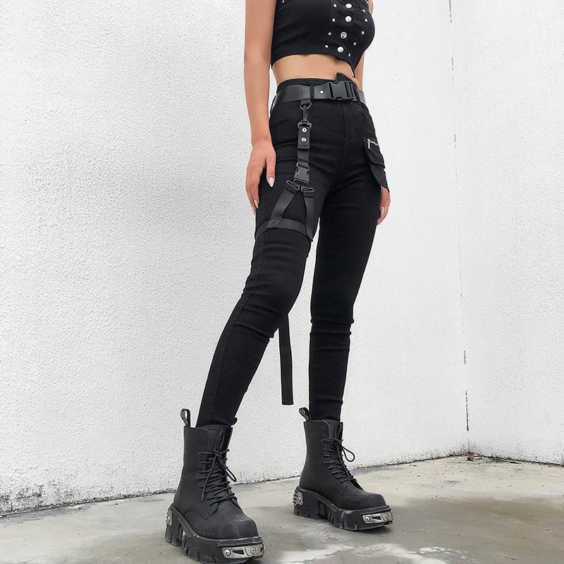 Black Cargo Pants With Buckle Belt – Aesthetic Clothing