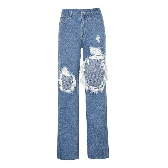 Distressed Cut Out Jeans - Aesthetic Clothing