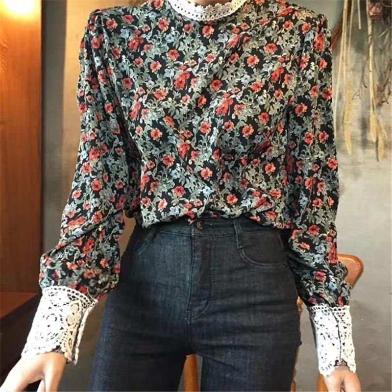 Floral Print Long Sleeve Blouse - Aesthetic Clothing