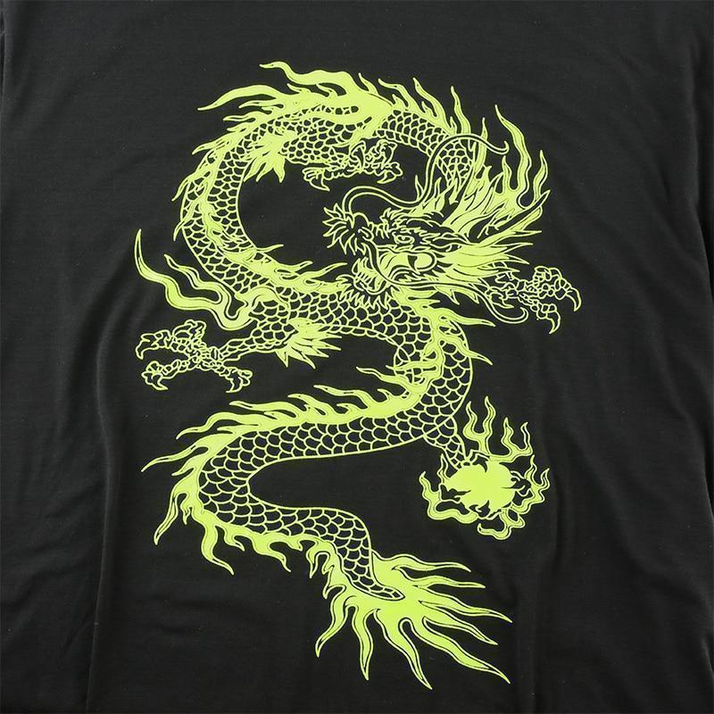 Green Dragon Print Shirt - Aesthetic Clothing