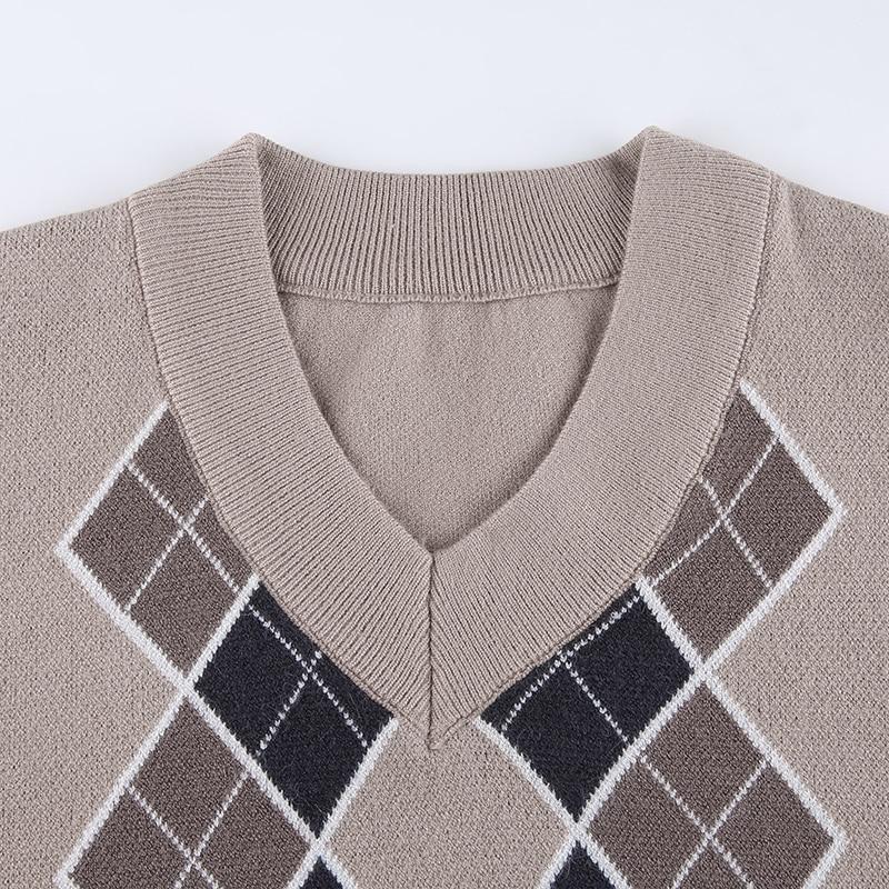 Grey V Neck Sweater - Aesthetic Clothing