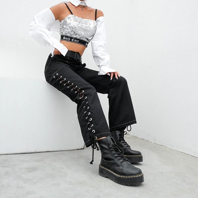 High Waisted Lace Up Pants - Aesthetic Clothing