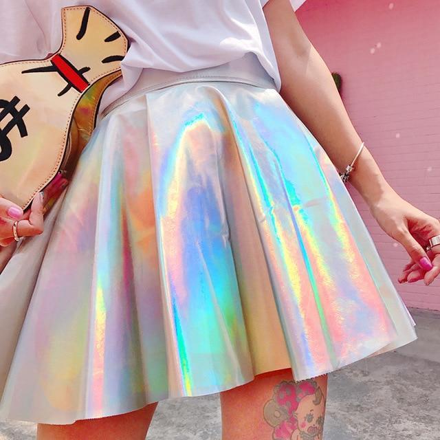 Holographic Pleated Skirt - Aesthetic Clothing