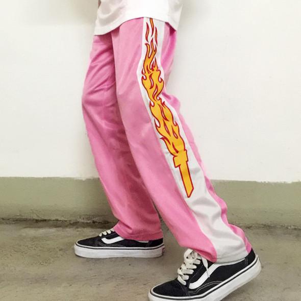 Pink Flames Pants - Aesthetic Clothing