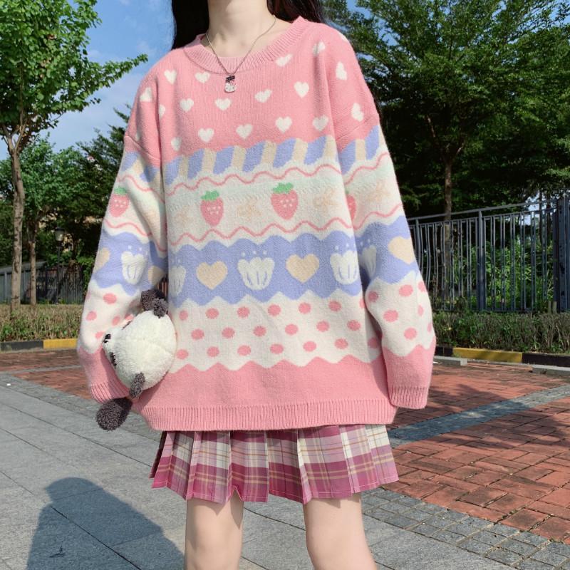 Pink Strawberry Sweater - Aesthetic Clothing