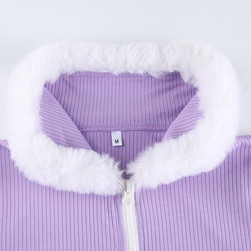 Purple Fur Crop Top - Aesthetic Clothing