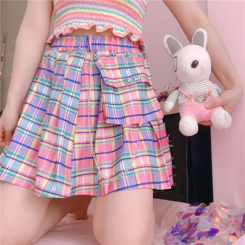 Rainbow Plaid Skirt - Aesthetic Clothing