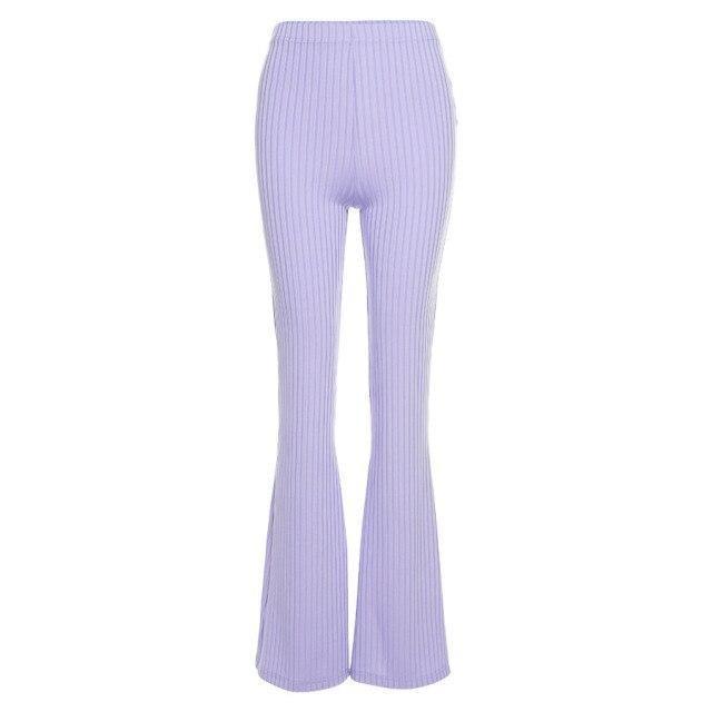 Ribbed Wide Leg Pants - Aesthetic Clothing