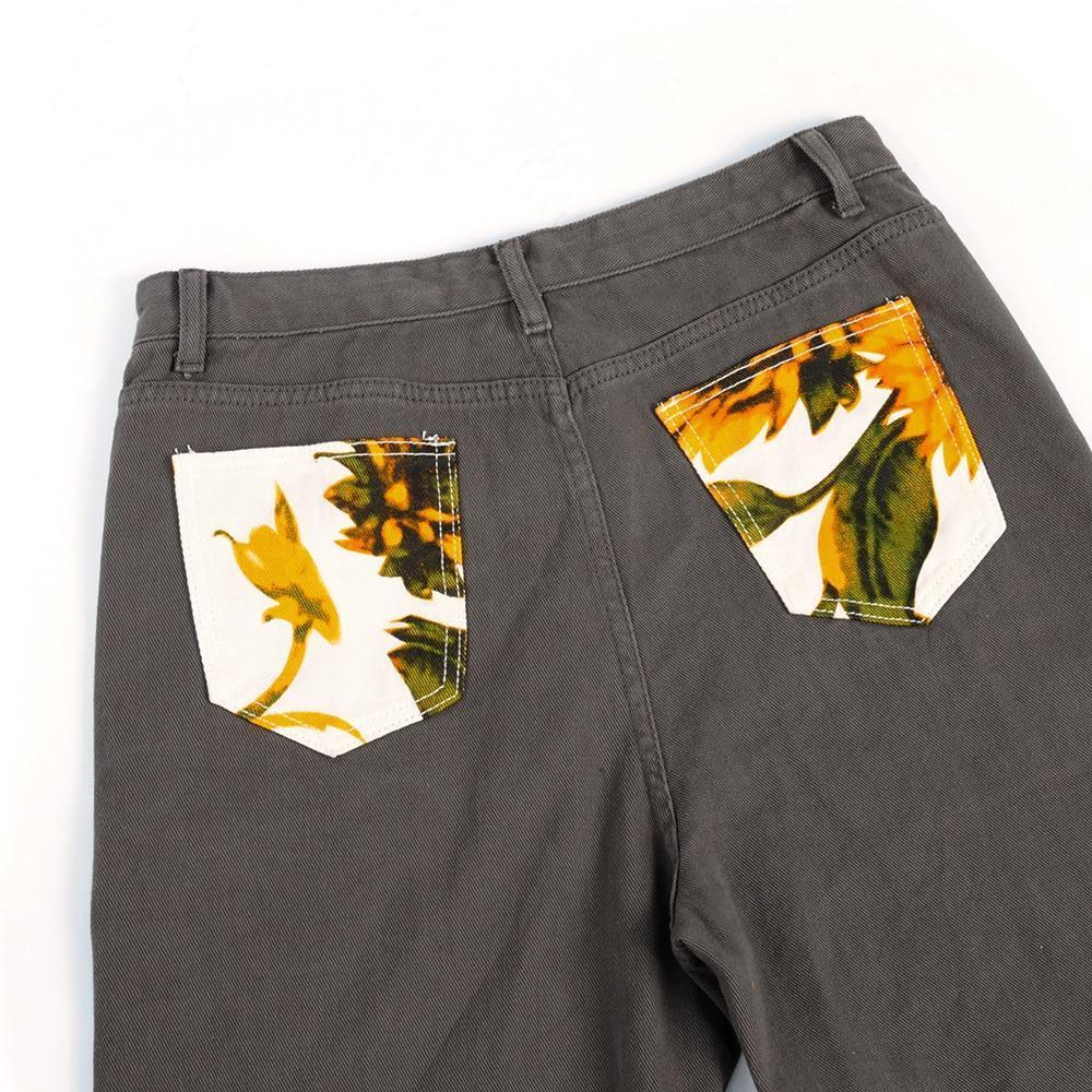 Sunflower Print Flare Pants - Aesthetic Clothing
