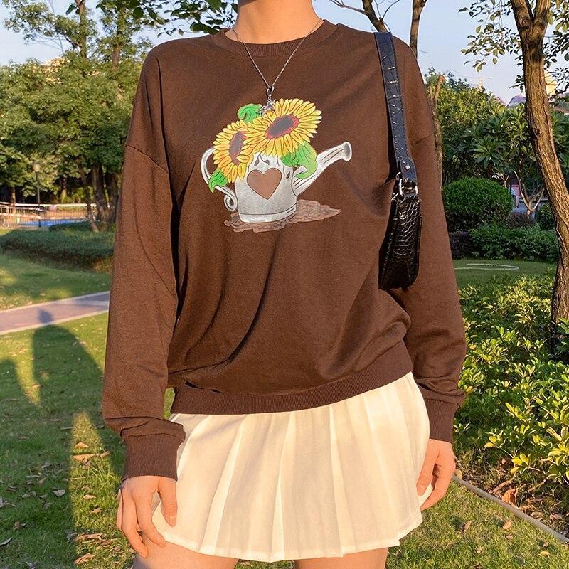 Sunflower Print Sweatshirt - Aesthetic Clothing