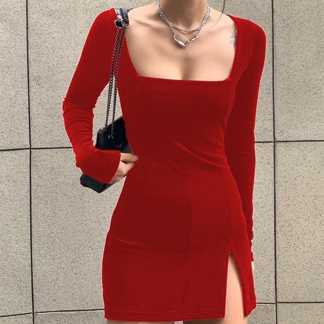 Velvet Mini Dress - Aesthetic Clothing