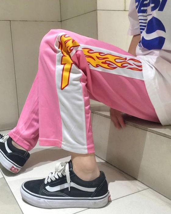 Pink Flames Pants - Aesthetic Clothing