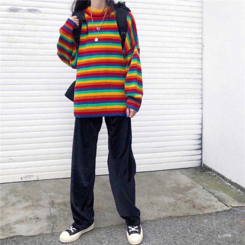 Aesthetic Rainbow Sweater – Trendy Vibrant Knitwear | Clothing