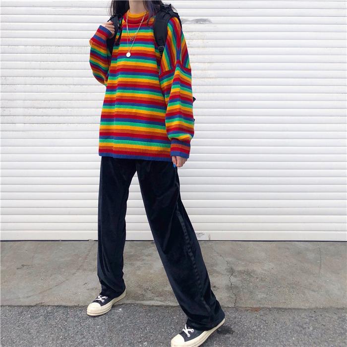 Aesthetic Rainbow Sweater – Trendy Vibrant Knitwear | Clothing