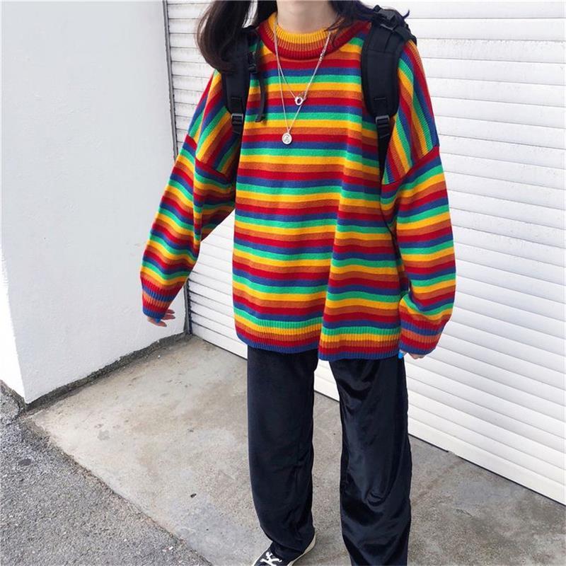 Aesthetic Rainbow Sweater – Trendy Vibrant Knitwear | Clothing