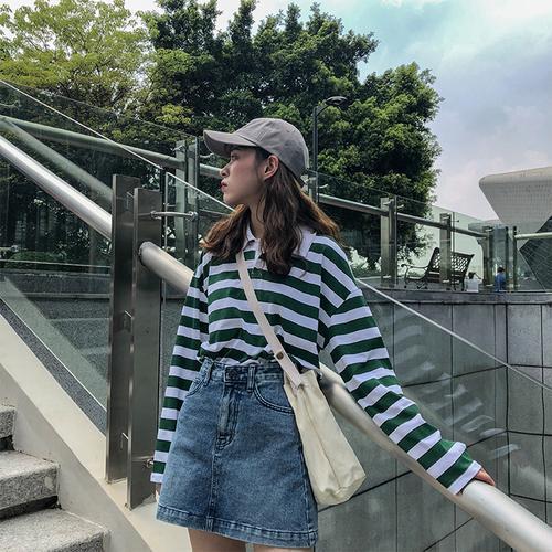 Vertical Striped Polo Shirt - Aesthetic Clothing