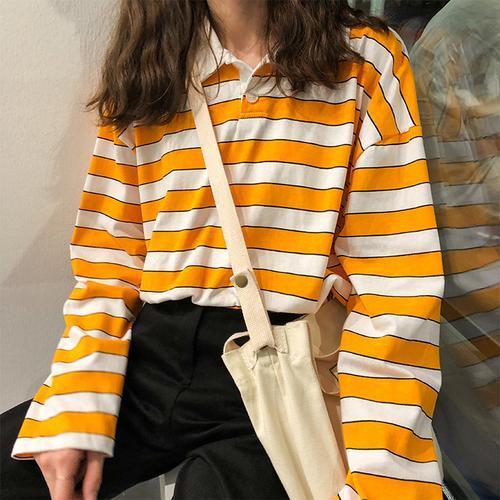 Vertical Striped Polo Shirt - Aesthetic Clothing