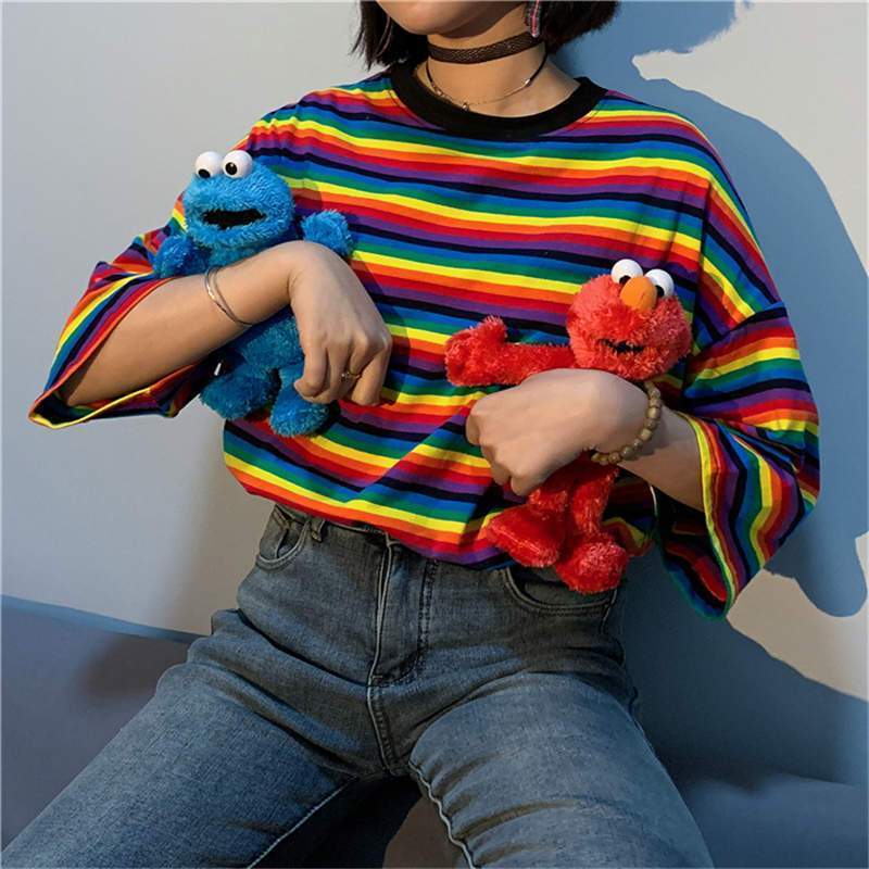 Womens Rainbow Striped Shirt - Aesthetic Clothing