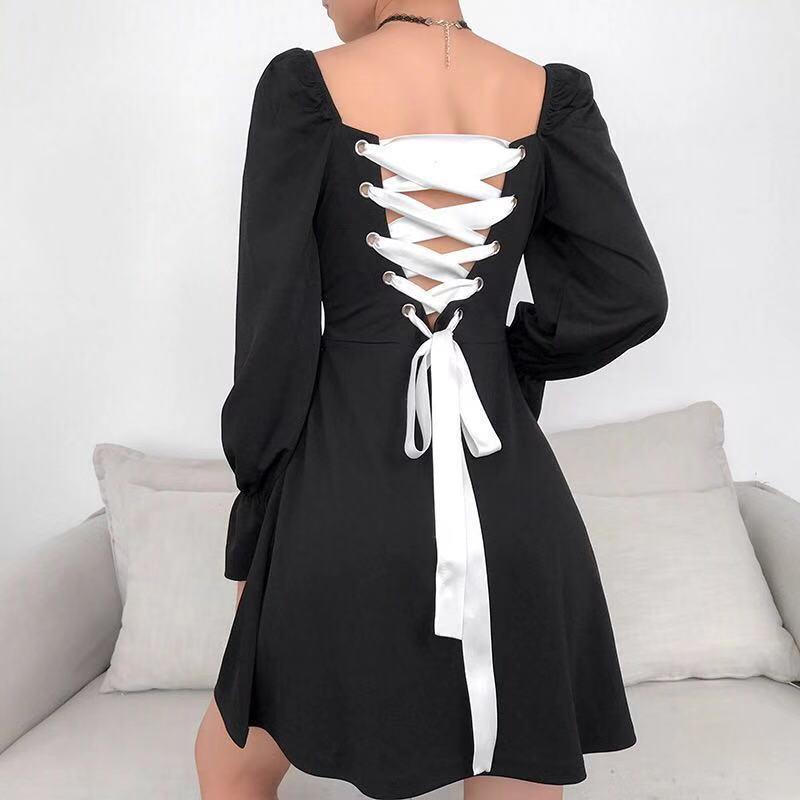 Black Bandage Back Mini Dress - Aesthetic Clothing