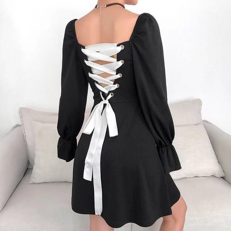 Black Bandage Back Mini Dress - Aesthetic Clothing