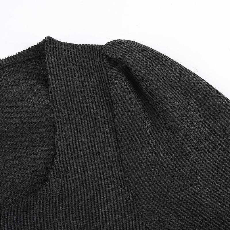 Black Button Mini Dress - Aesthetic Clothing
