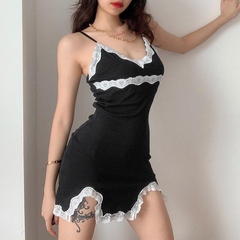 Black Lace Mini Bodycon Dress - Aesthetic Clothing