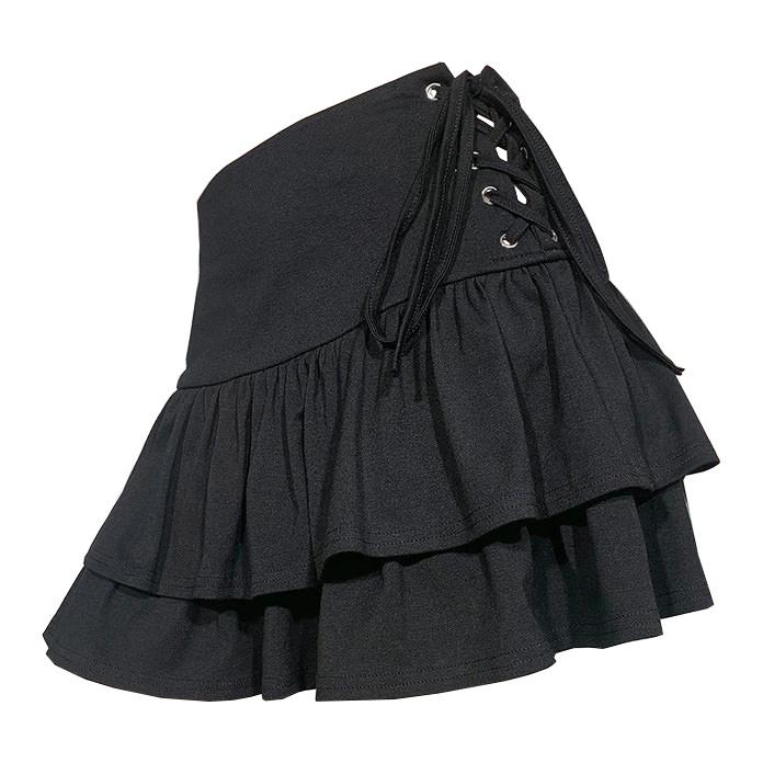 Black Lace Up Skirt - Aesthetic Clothing
