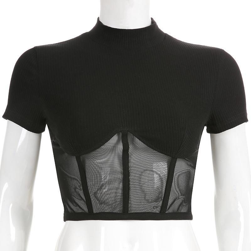 Black Mesh Crop Top - Aesthetic Clothing