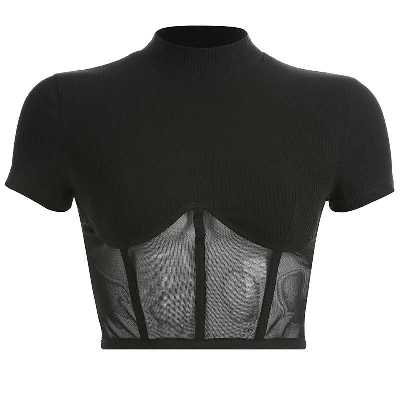 Black Mesh Crop Top - Aesthetic Clothing