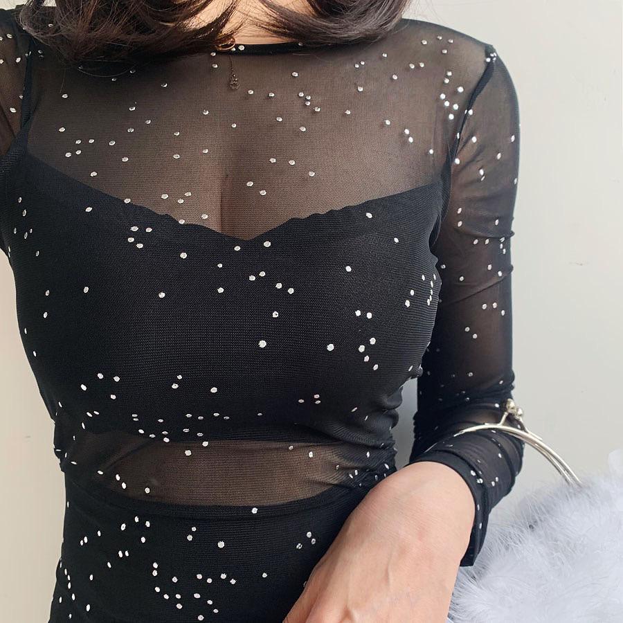 Black Shiny Mini Dress - Aesthetic Clothing