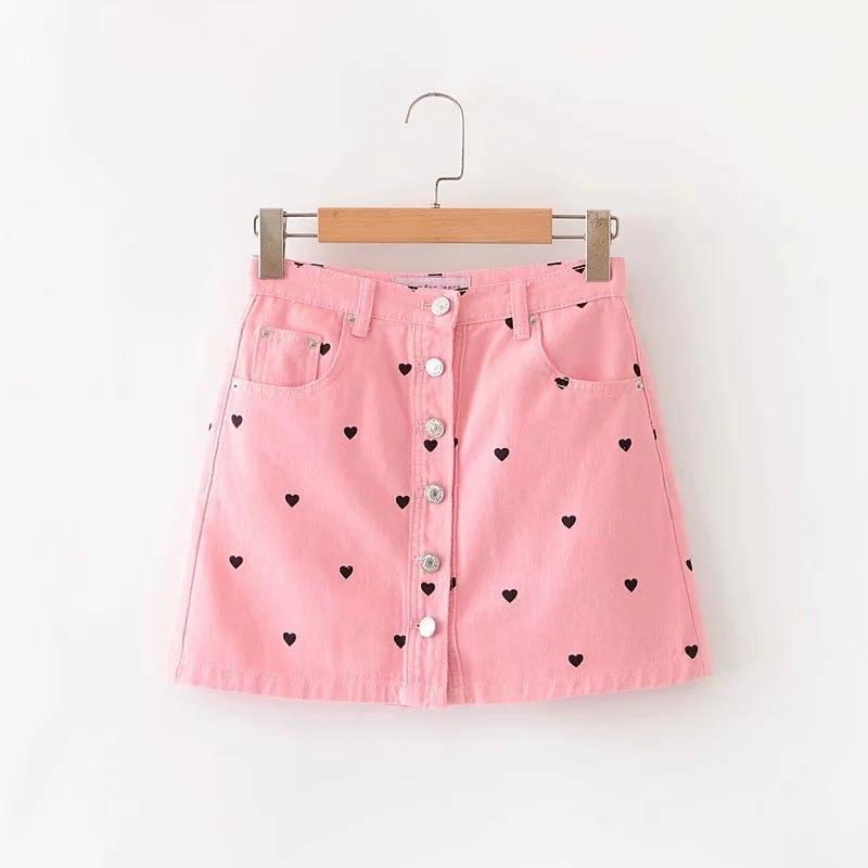 Black Skirt With Pink Hearts - Aesthetic Clothing