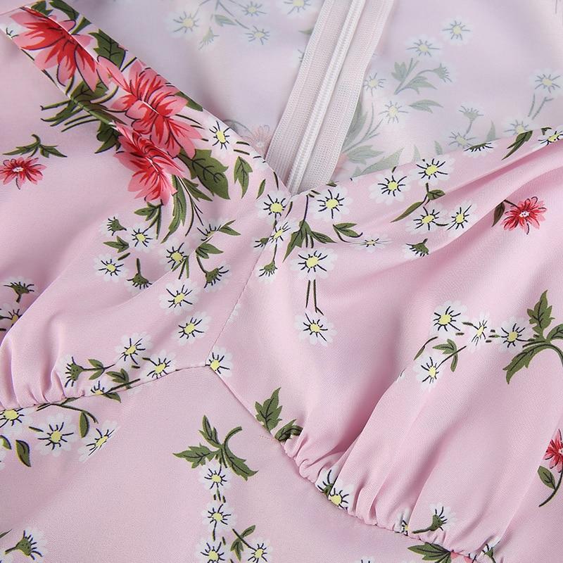 COTTAGECORE FLORAL PINK MAXI DRESS - Aesthetic Clothing