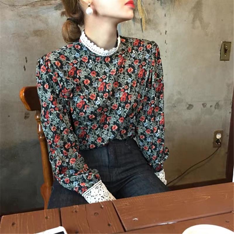Floral Print Long Sleeve Blouse - Aesthetic Clothing