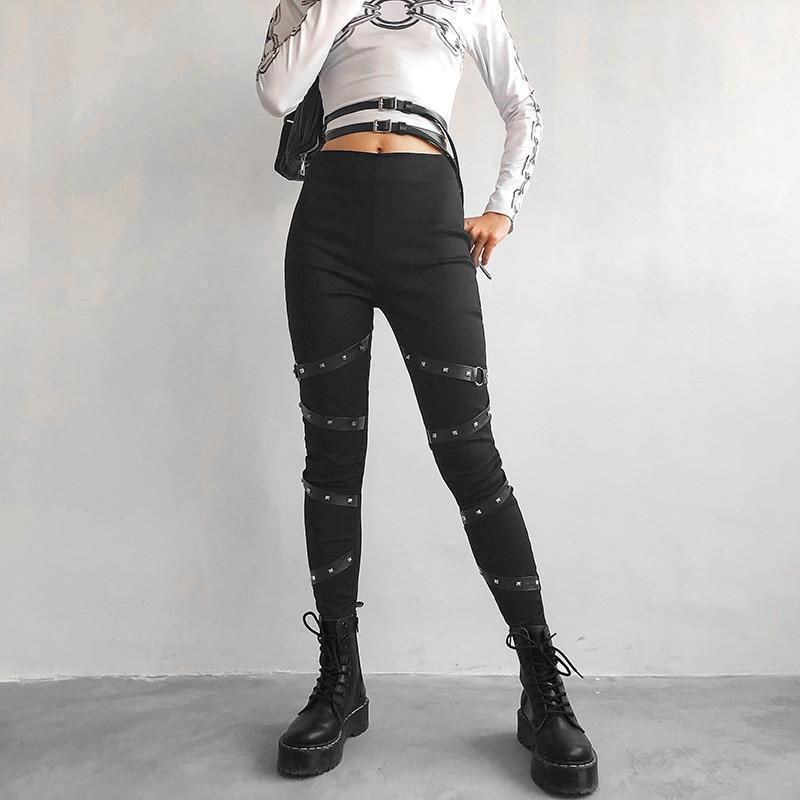 High waisted black fashion skinny pants