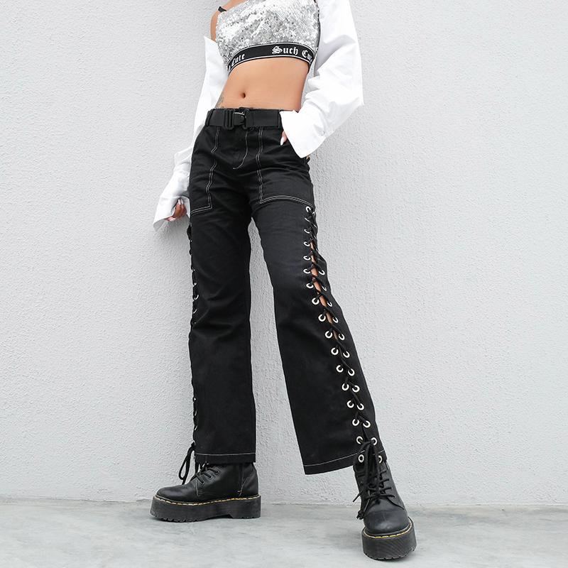 High Waisted Lace Up Pants - Aesthetic Clothing