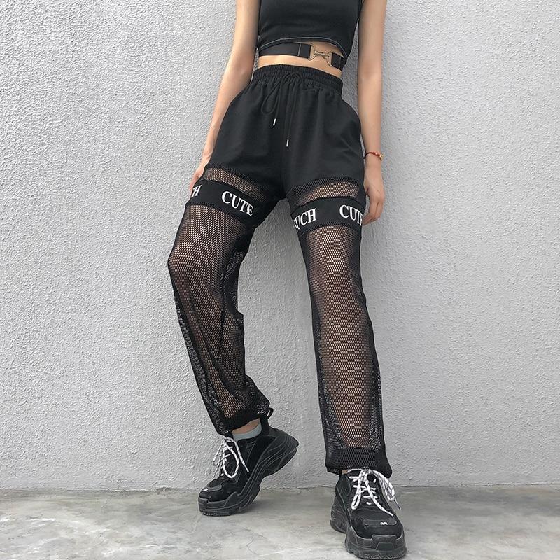 High Waisted Mesh Pants - Aesthetic Clothing