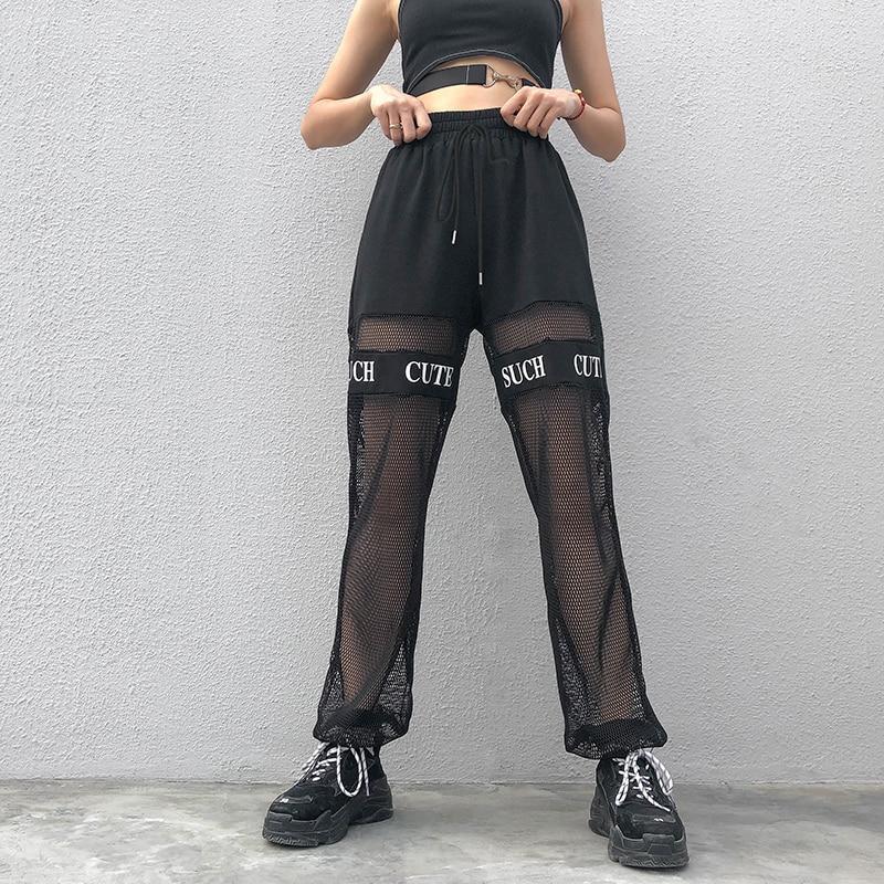 High Waisted Mesh Pants - Aesthetic Clothing