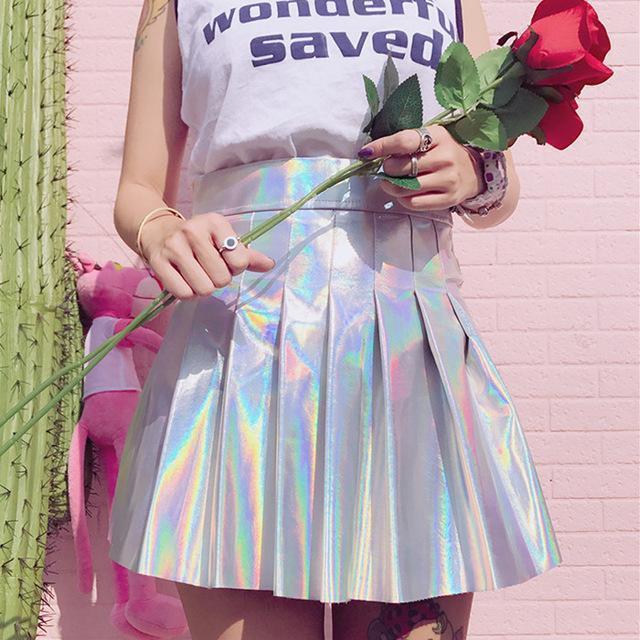 Holographic Pleated Skirt Aesthetic Clothing