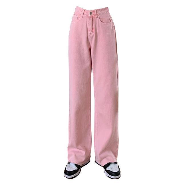 Women's Kawaii Peach Embroidered Pink Denim Pants – Kawaiifashion