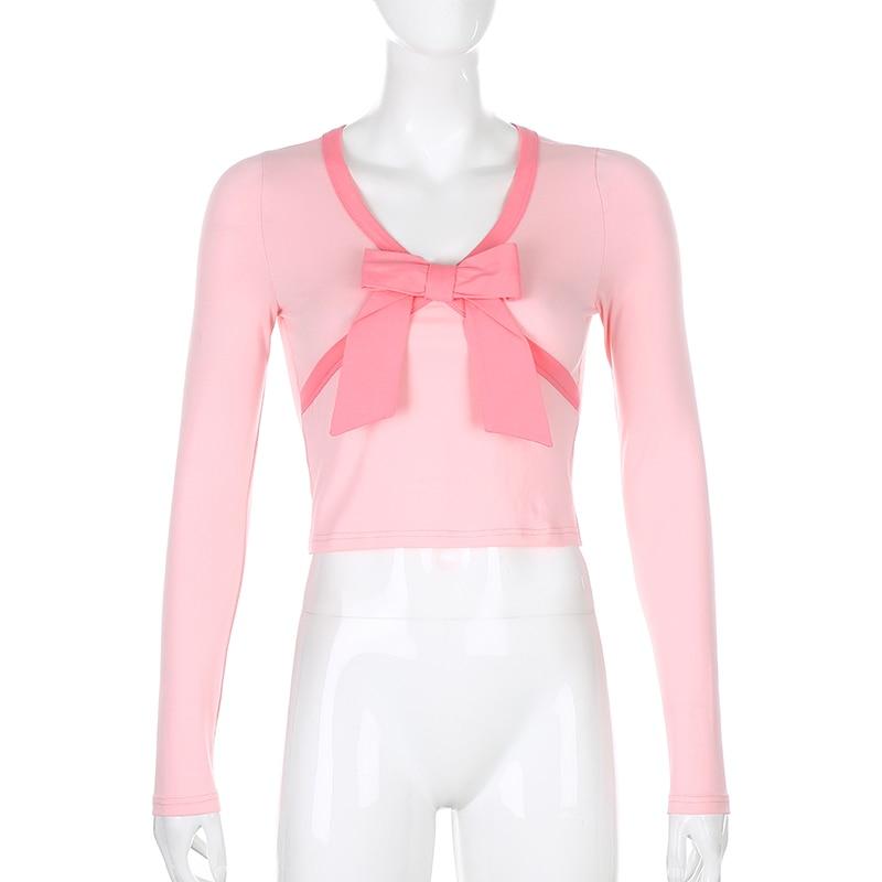 Pink Bow Crop Top - Aesthetic Clothing
