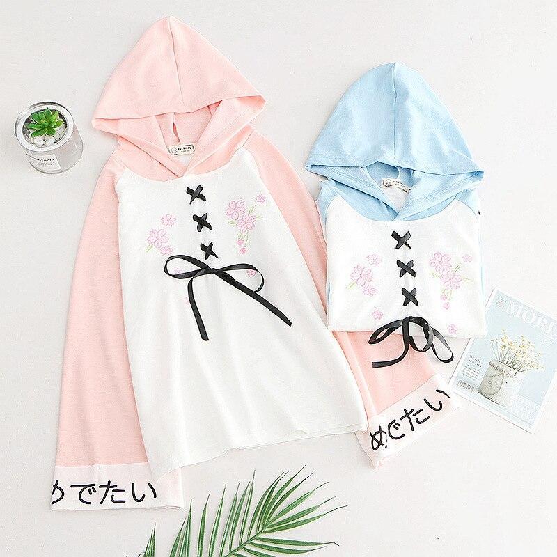 Pink Lace up Hoodie Aesthetic Clothing