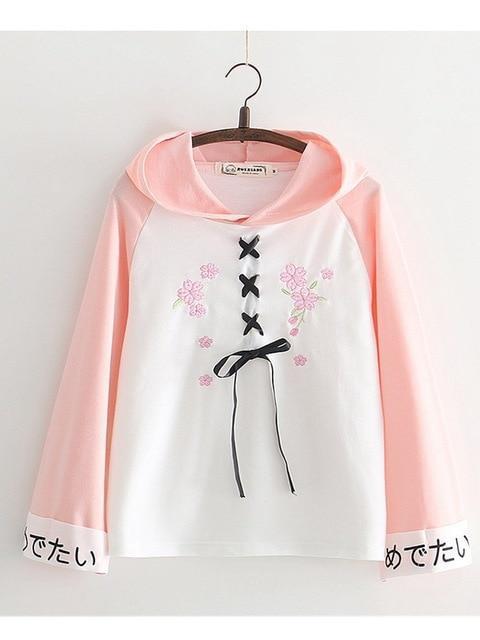 Pink Lace up Hoodie - Aesthetic Clothing