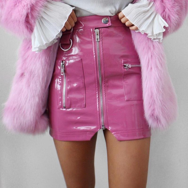 Pink Leather Mini Skirt - Aesthetic Clothing