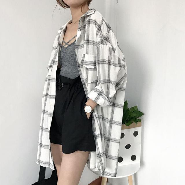 Plaid Long Sleeve Shirt – Aesthetic Clothing