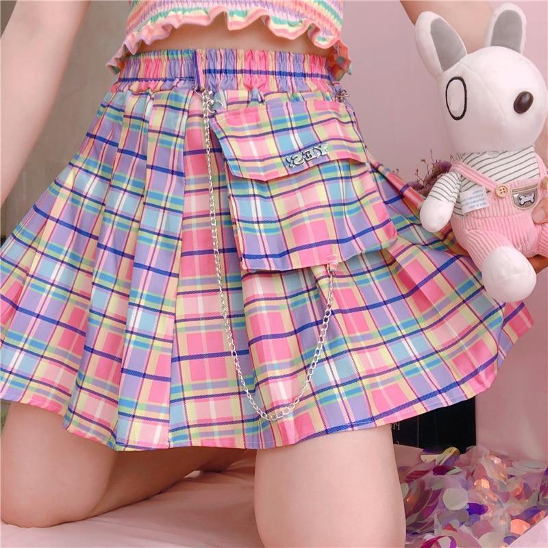 Rainbow Plaid Skirt - Aesthetic Clothing