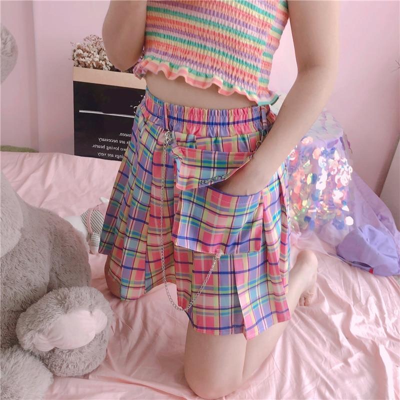 Plaid skirt rainbow best sale