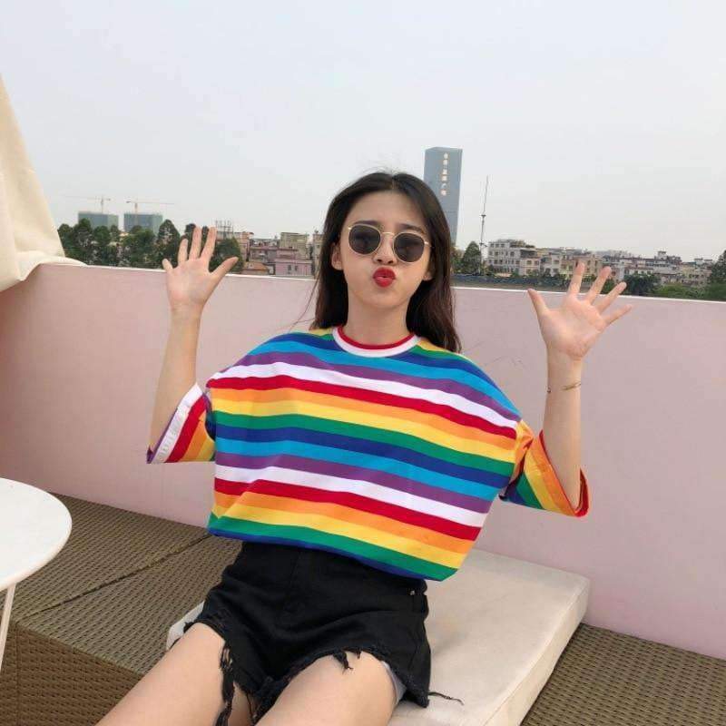 Rainbow Striped Shirt - Aesthetic Clothing
