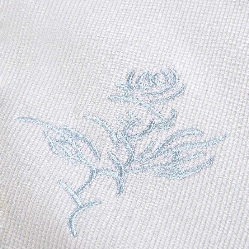 Rose Embroidered Crop Shirt - Aesthetic Clothing